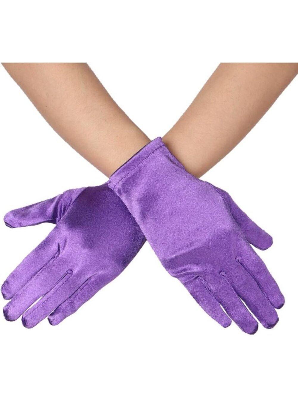 Women Purple Wrist Length Vintage Style 9 Inches Short Satin Mittens Opera Glove